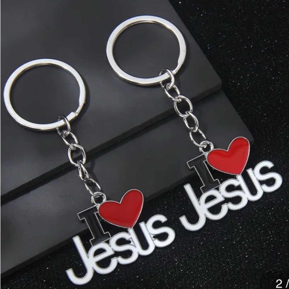 I Love Jesus Keychain with Red Heart